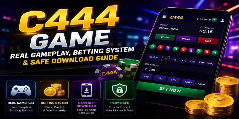C444 slot and casino-style games screen with reels and balance visible